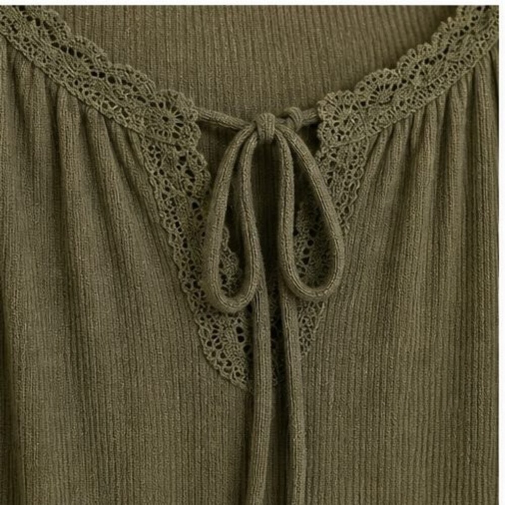 Olive Lace Trim Top - Picture 4 of 6